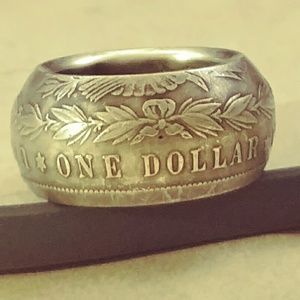 Old Vintage 1878 Silver Dollar Coin Ring. Size 8